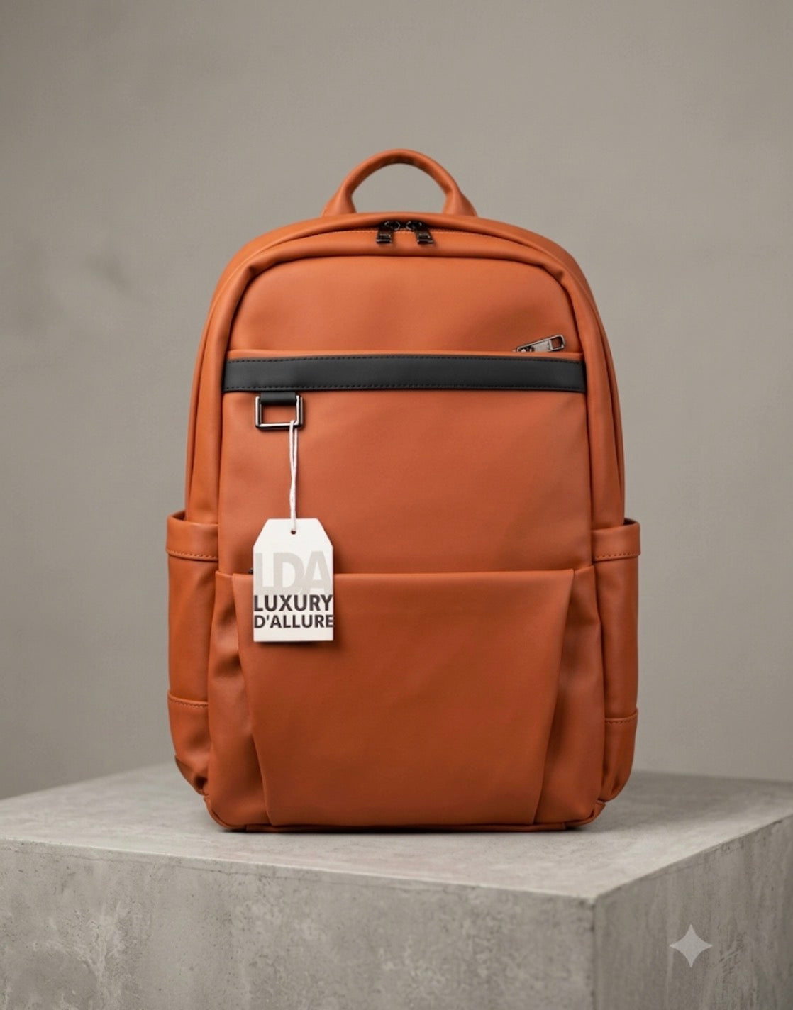 LDA Orange Colour Italian Leather Premium Quality Imported Unisex Backpack 810-6