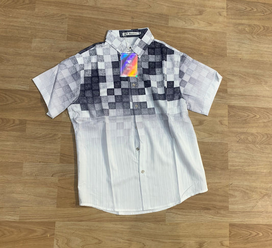 NF STUDIOS White Grey  Colour With Check Print Premium Quality Shirt 9306