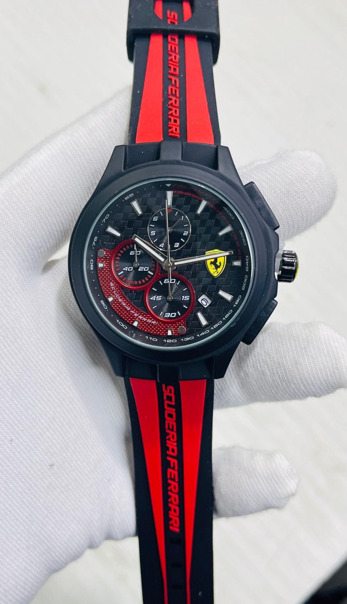 REF Black Red Silicone Strap Black Dial Men’s Watch 988418