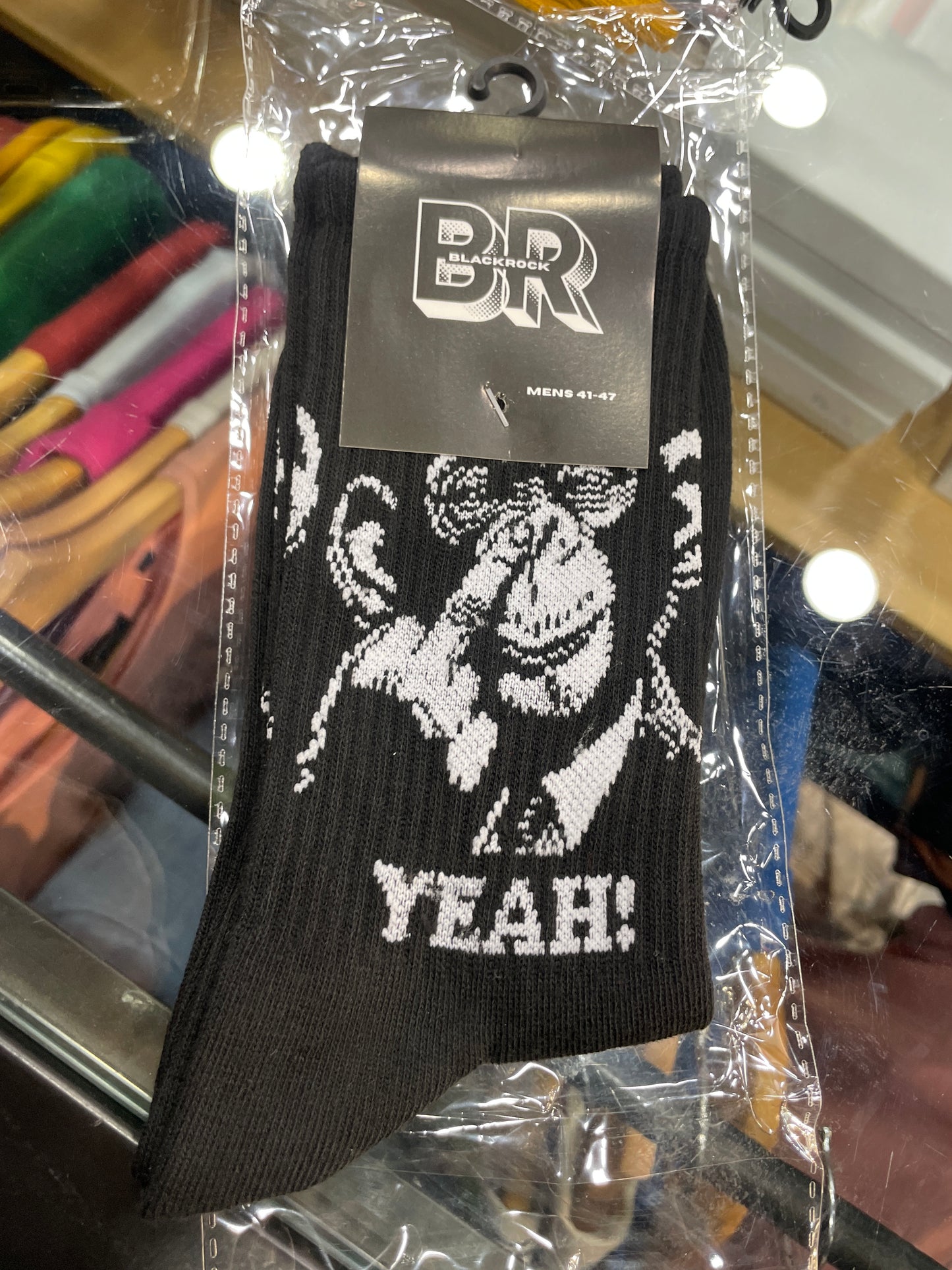 BR Black Colour Yeah! White  Print Premium Quality Full Socks 990741