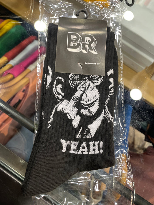 BR Black Colour Yeah! White  Print Premium Quality Full Socks 990741