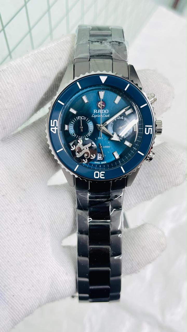 DAR RAD Matte Grey Chain Blue Dial Chrono Working Heavy Machinery Men’s Watch 991305