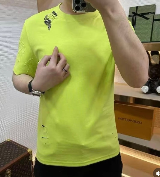 Helador Chr RHC Neon Green Colour Cut Print safety pin T-Shirt 83280
