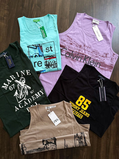 MOT Black Colour With Front Print Cotton Sando 65695