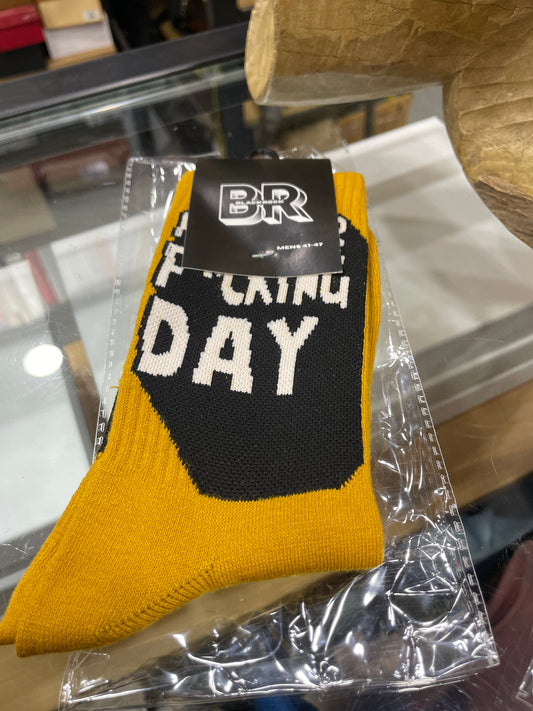 BR Mustard Yellow Colour Another Day White Black Print Premium Quality Full Socks 990742