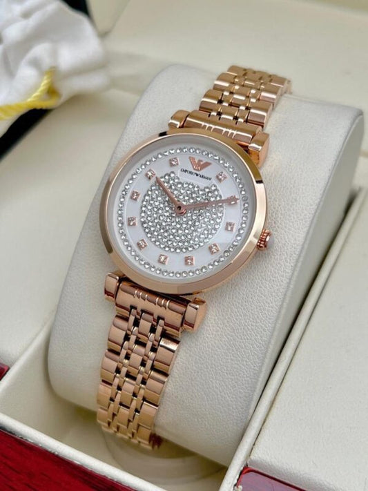 Mra Copper Chain White Diamonds Dial Ladies Watch 988928