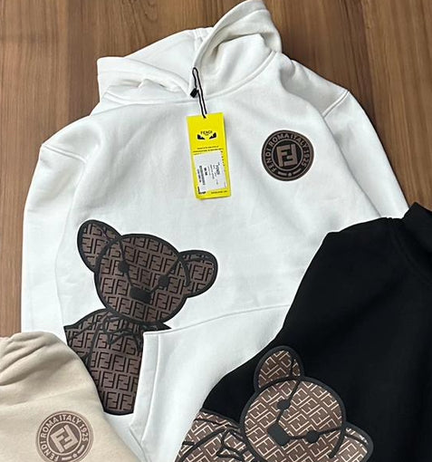 NEF White Colour With Front Teddy Print Cotton Fabric Premium Quality Hoodie 220512