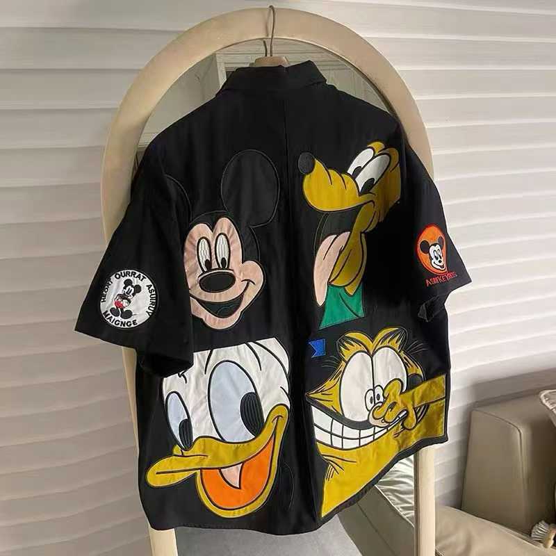 QWZ TBAR STAR Black Colour With Mickey Cartoon Patch Back Print Imported Unisex Oversized Shirt 990683
