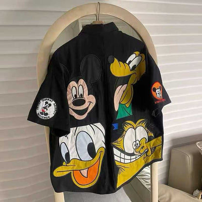 QWZ TBAR STAR Black Colour With Mickey Cartoon Patch Back Print Imported Unisex Oversized Shirt 990683