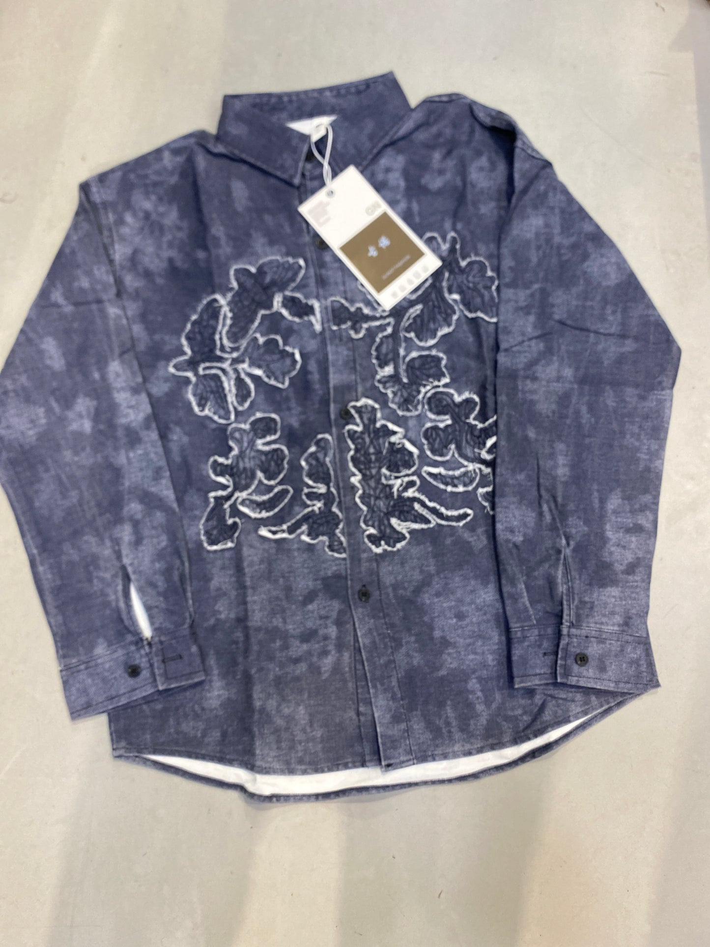 GN Dark Grey Colour Leaf Patches Imported Unisex Denim Shirt 2613