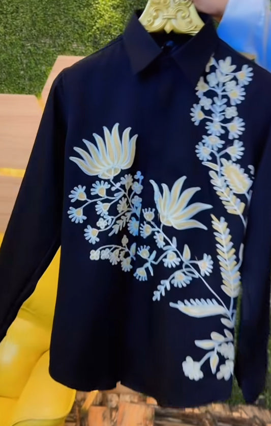 RAZ ZAR Black Colour White Beige Heavy Embroidery Japanese Fabric Premium Quality Men’s Shirt 989590