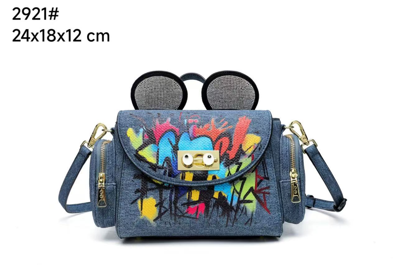 EYE THEME Big Eye Colour Print Wit Studed Micky Mouse Ear Premium Quality Multicolour Print Leather Premium Quality Sling & Mini  Backpack 1050