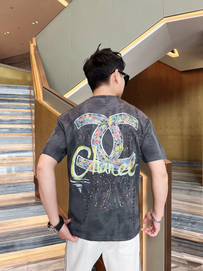 AHC CHA Grey Tshirt Multi Print Regular Fit Stone Back Print 25104