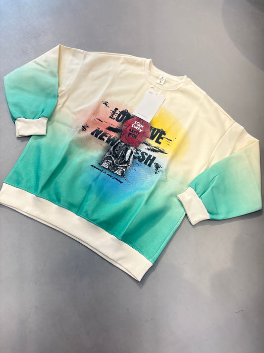 LDA Cream Green I Got Lucky Full Sleeve Sweatshirt 4415