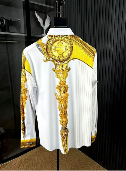 Modenggeda White Gold Print Colour Stone Print Full Sleeve Imported Shirt 72560