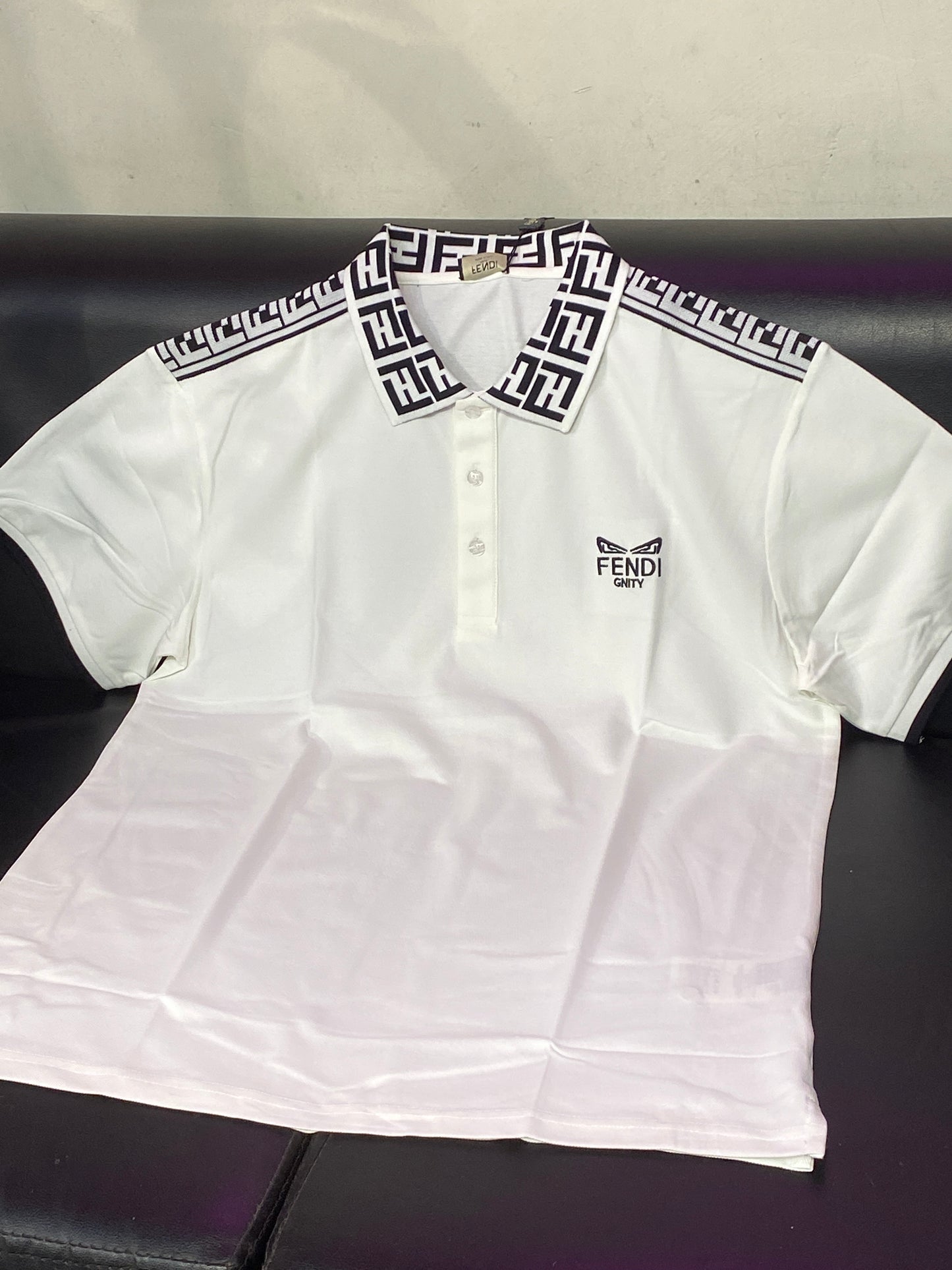 Nef Fen White Colour Black White Print Collar Premium Quality T Shirt 6002
