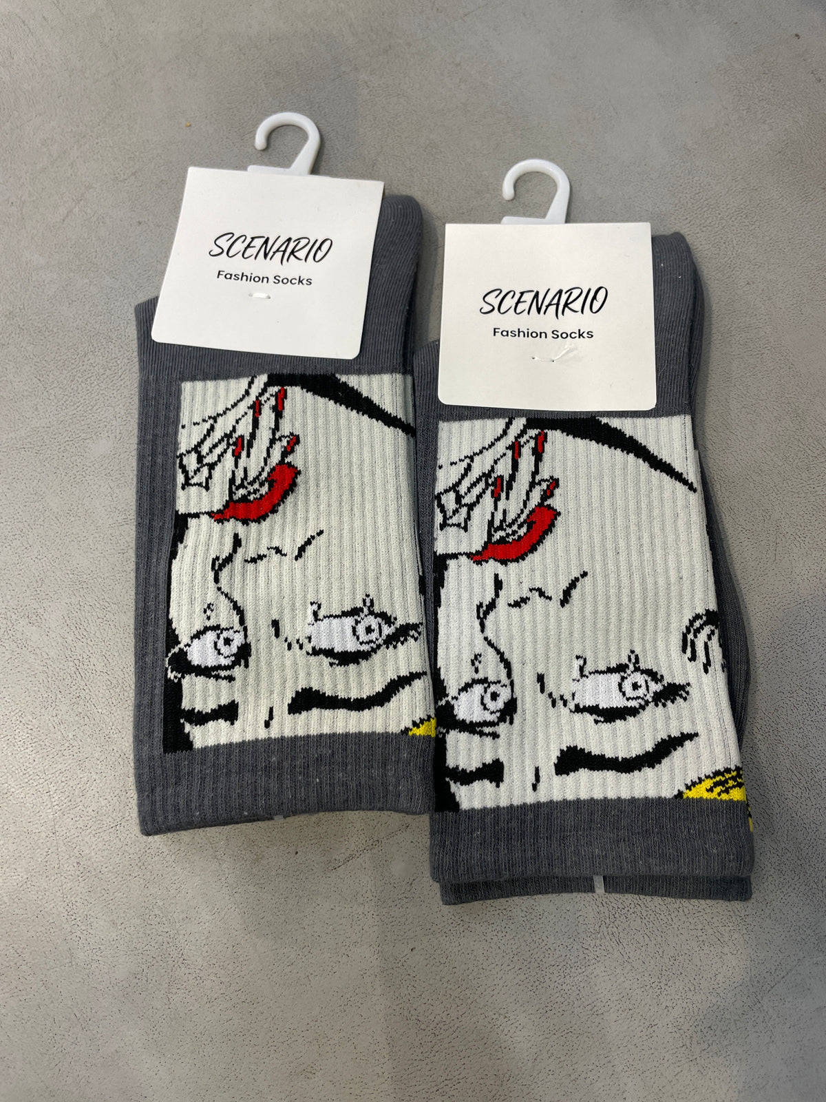 Scenario Dark Grey Colour Grey Girl Face Print Premium Quality Full Socks 991171