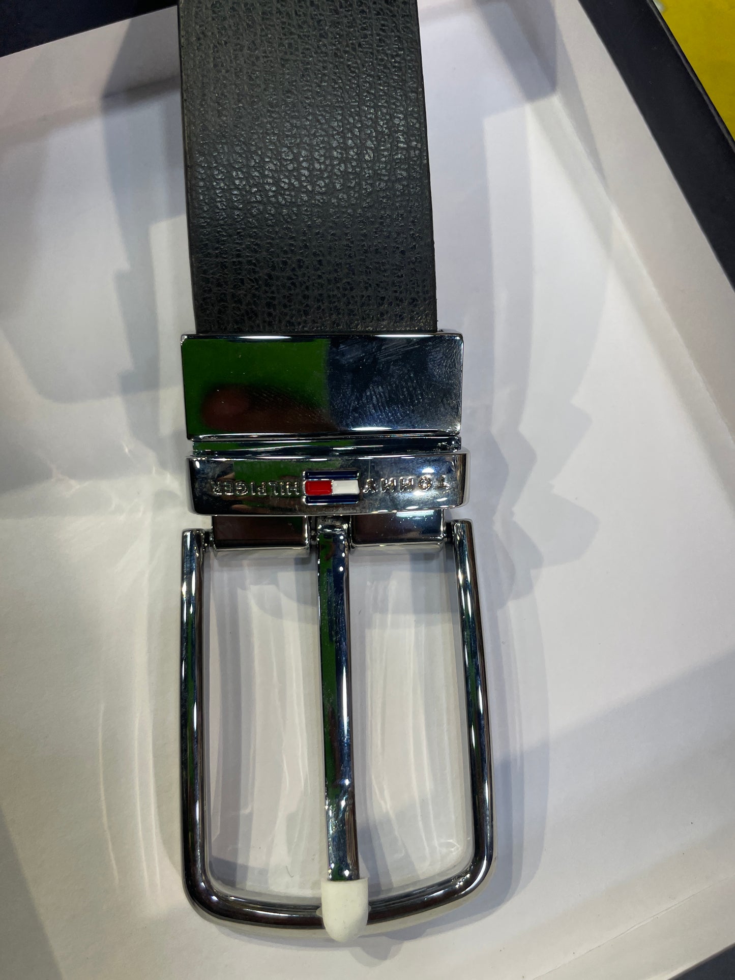 Tom Mot Glossy Silver Buckle With Black Brown Double Side Strap Men’s Belt 990783