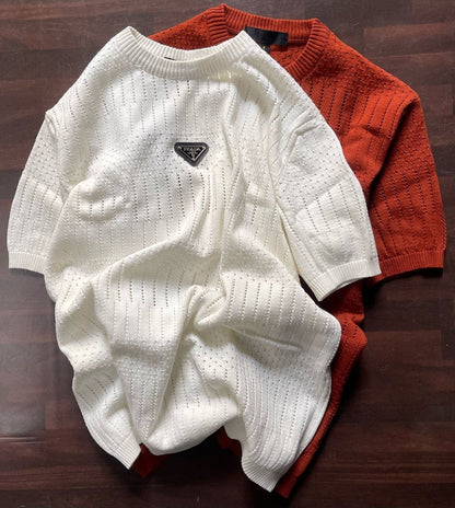 APR Khaki Colour With Knitted Design Premium Quality Round Neck Tshirt 550104