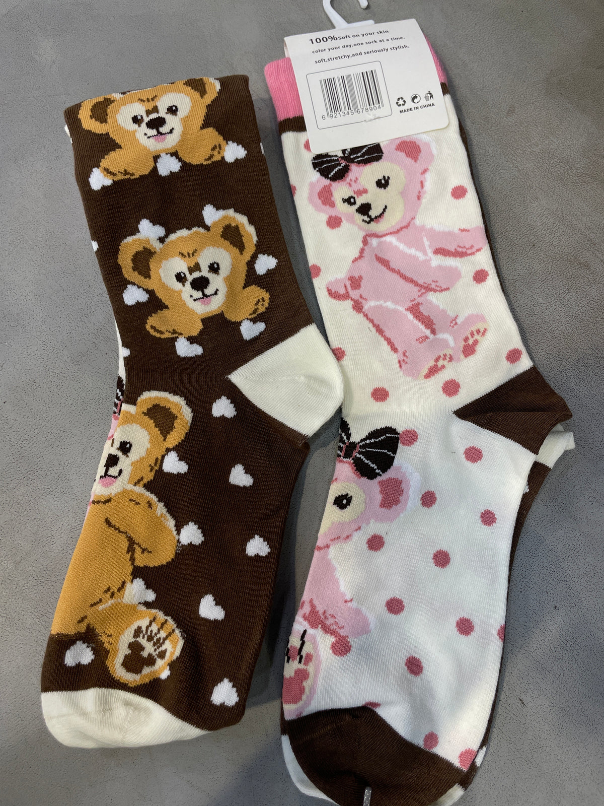 Scenario Brown White Pink Colour Teddy Print Premium Quality MissMatch Unisex Full Socks 991161