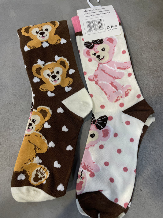 Scenario Brown White Pink Colour Teddy Print Premium Quality MissMatch Unisex Full Socks 991161