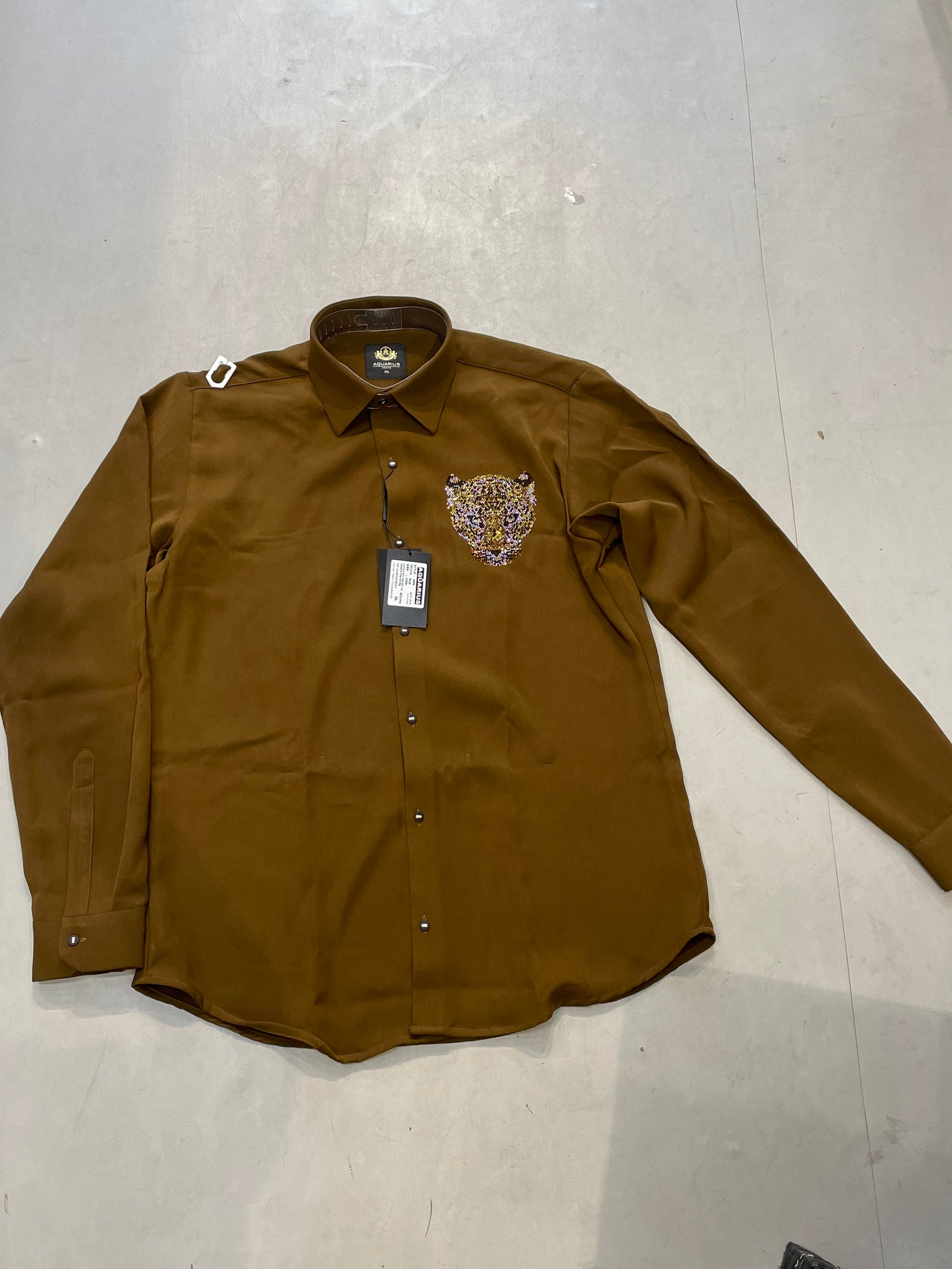 AQUARIUS Brown Colour Tiger Black Gold Stud Design Premium Quality Full sleeve Shirt 2564