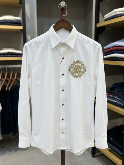 Aquarius White Colour Golden Stone Flower Deer Print Premium Quality Japanese Shirt 991407-A