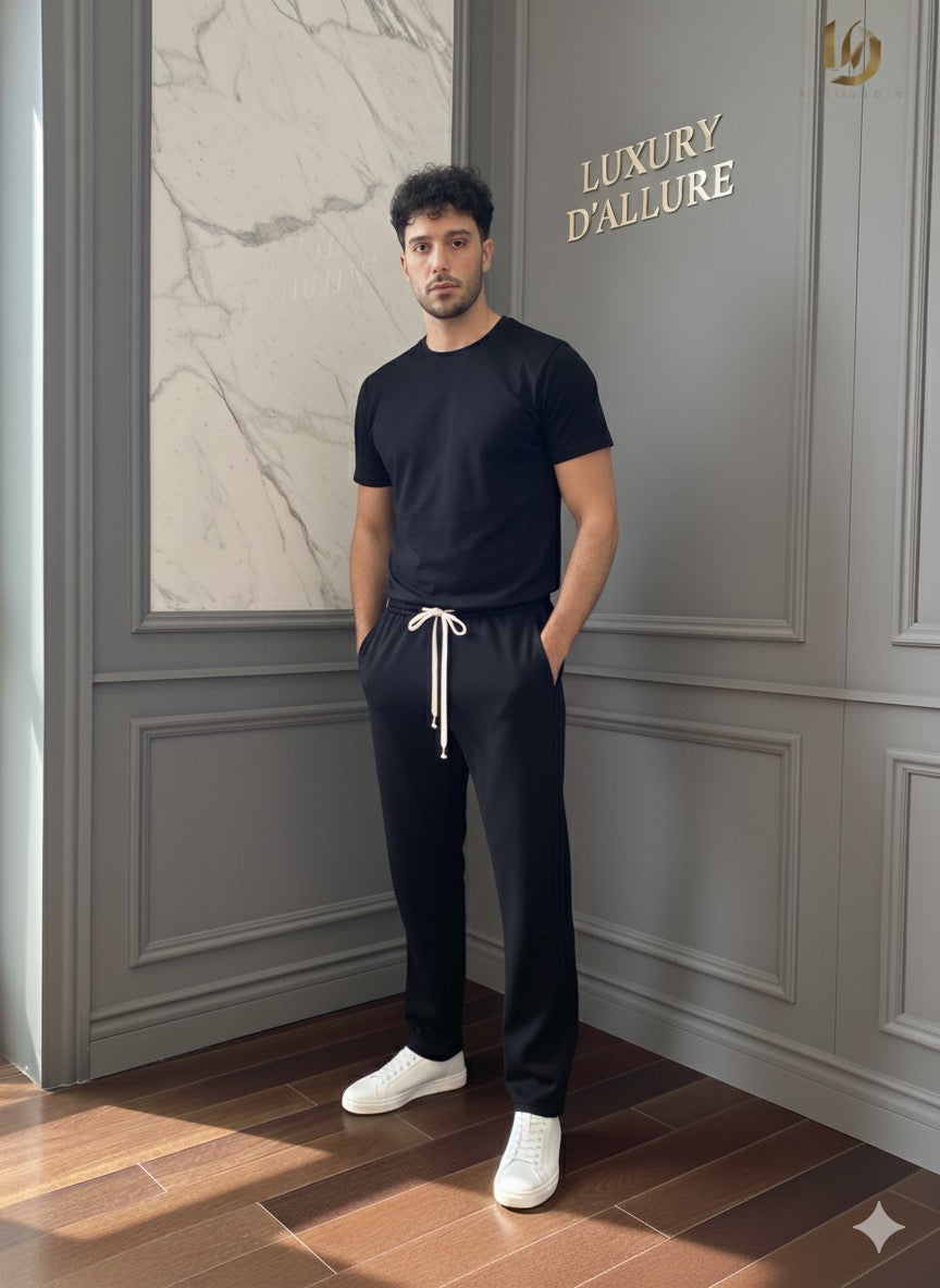 Kuxuan Black Colour Straight Baggy Fit Side 3 Stripe Imported Lower D8801