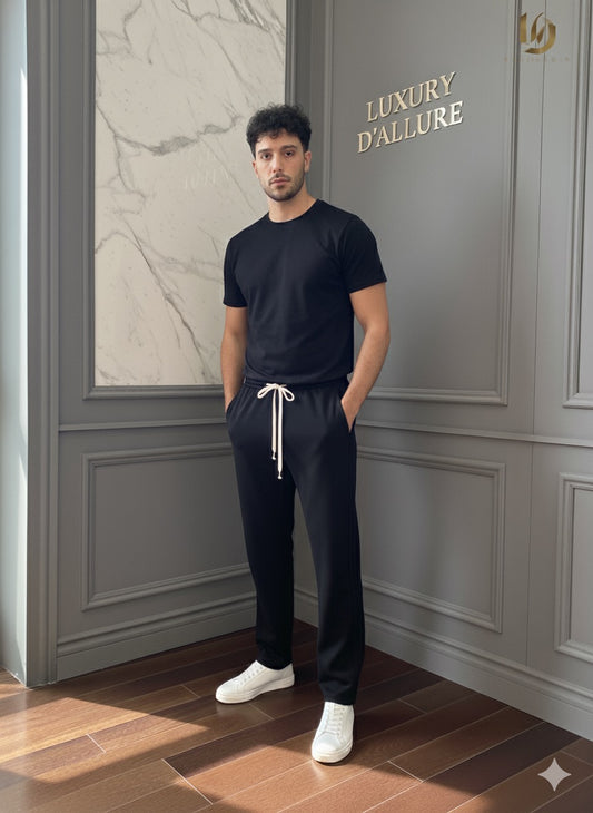 Kuxuan Black Colour Straight Baggy Fit Side 3 Stripe Imported Lower D8801