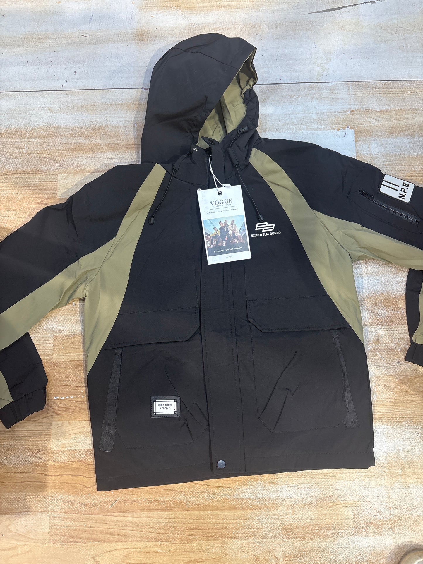 EXJETD TLM-RONED Black Olive Green Colour Heavy Quality Hooded Jacket 2608