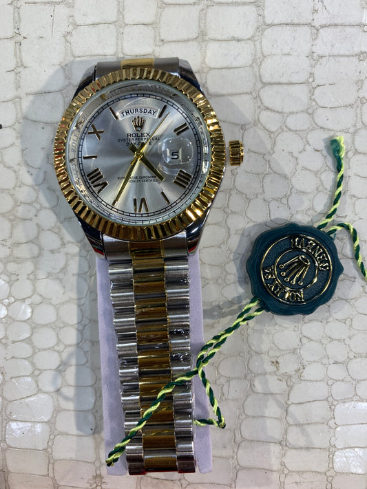 LOR ROL Silver Golden Chain White Dial Man Watch 990780