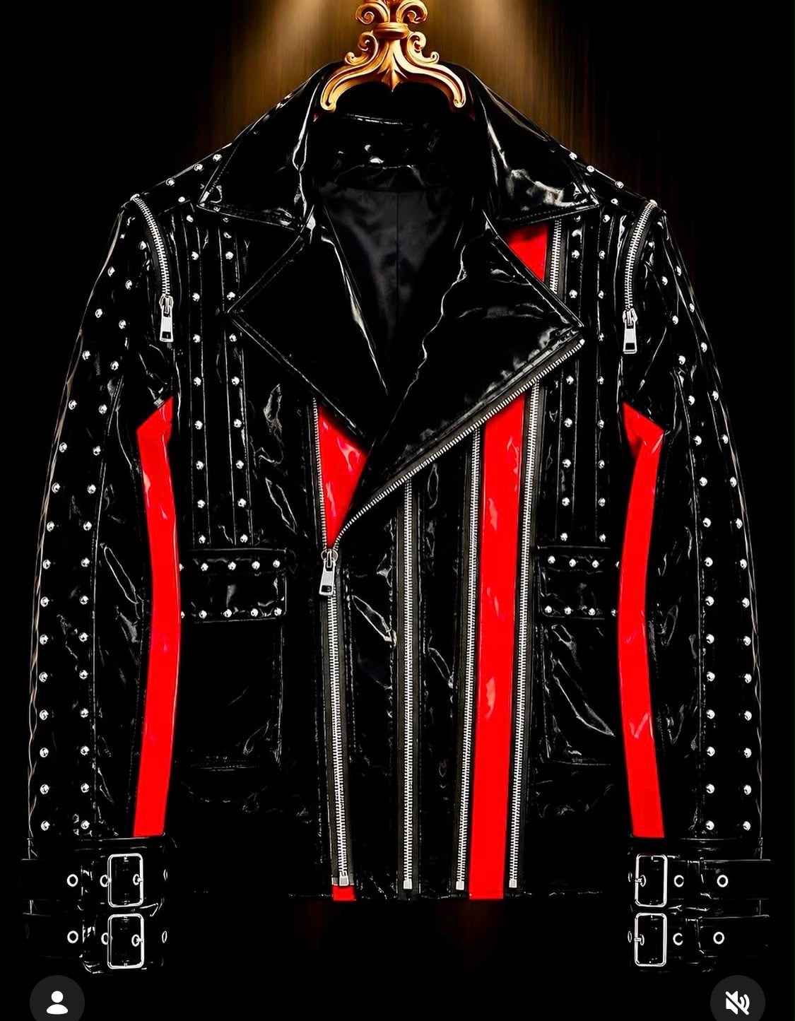 Hot Trousers Black Red Glossy Colour Stud Heavy Work Multy Zip Imported Jacket 7007-A