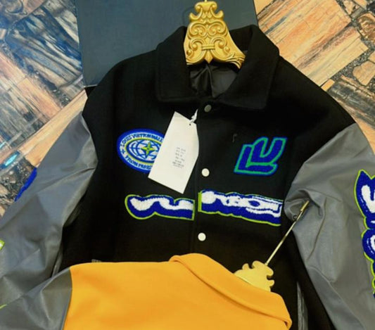 VL UOL Black Colour With Embroidery Design Premium Quality Varsity Jacket 1221