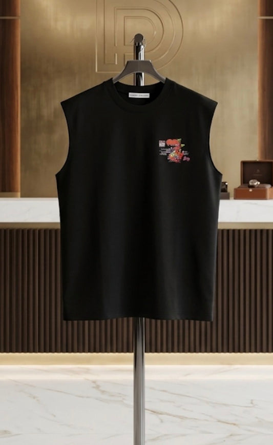 CHEN YI Black Colour Vision Stret Wear Print Cut Sleeve Sando CY2709