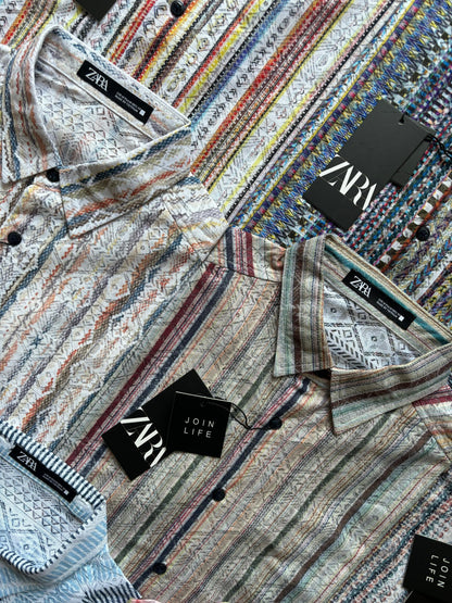 ZR Blue Colour With Multiple Colour Premium Quality crochet Shirt 65699