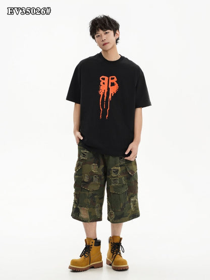 BAL LAB Black Colour Orange Print Premium Quality Imported Unisex T Shirt EV35026