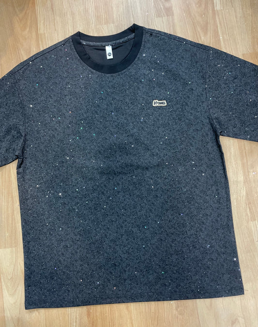Hong Black Faded Colour With Glitter Imported Round Neck T-Shirt 8193
