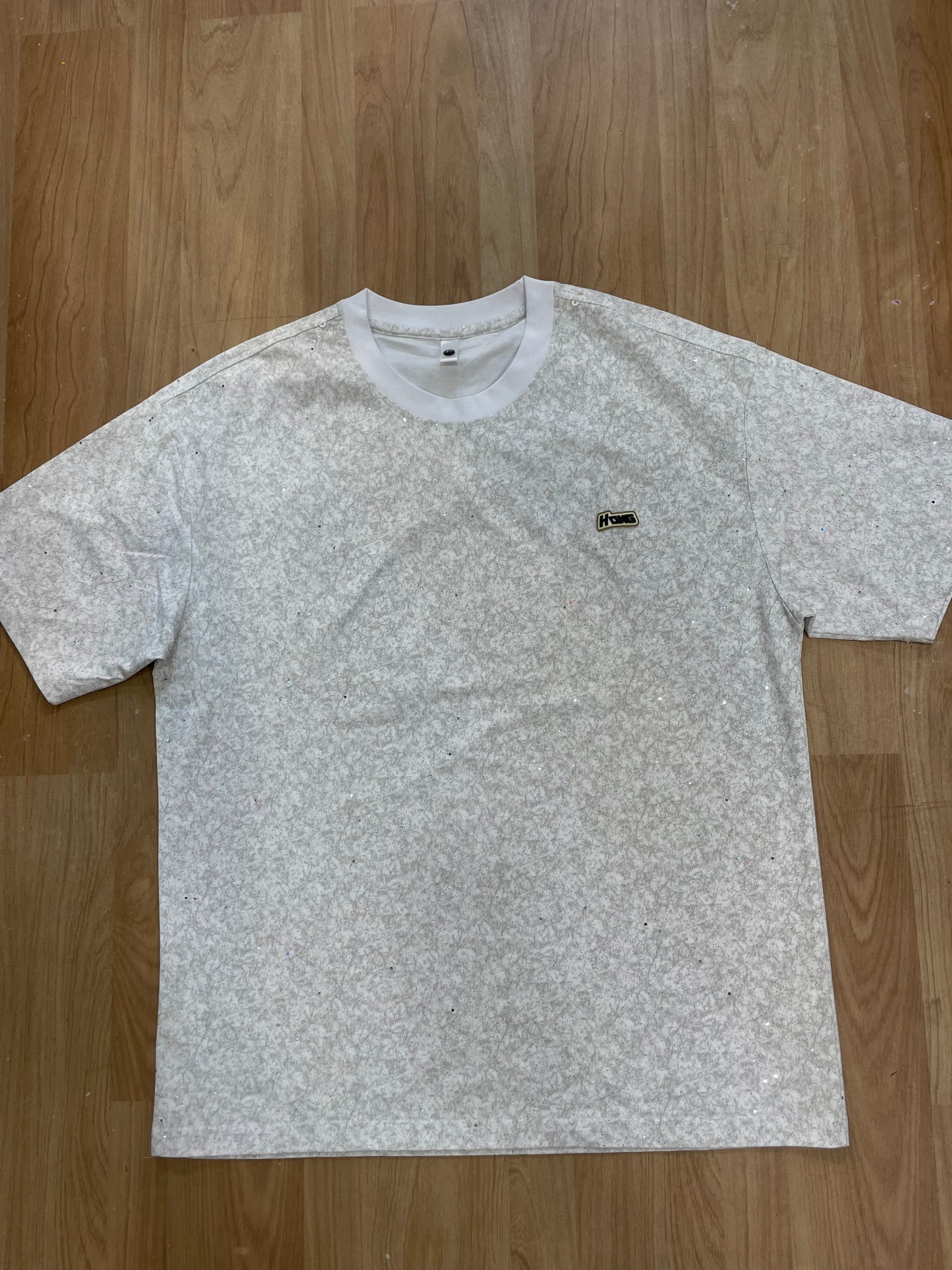 Hong White Grey Faded Colour With Glitter Imported Round Neck T-Shirt 8193