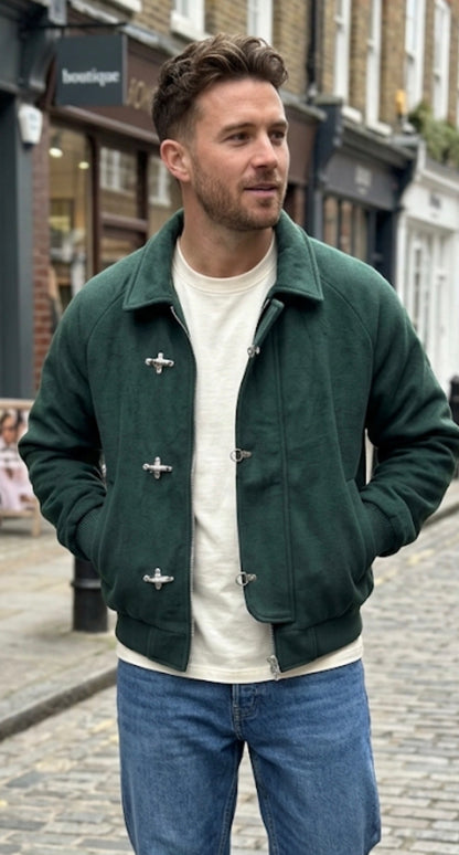 DONGYE Green Colour Suede Fabric Hook Style Premium Quality Unisex Imported Jacket 2818-A