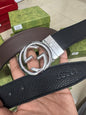 CUG GUC Silver Buckle Black Brown Double Side Strap Premium Quality Imported Unisex Belt 990657
