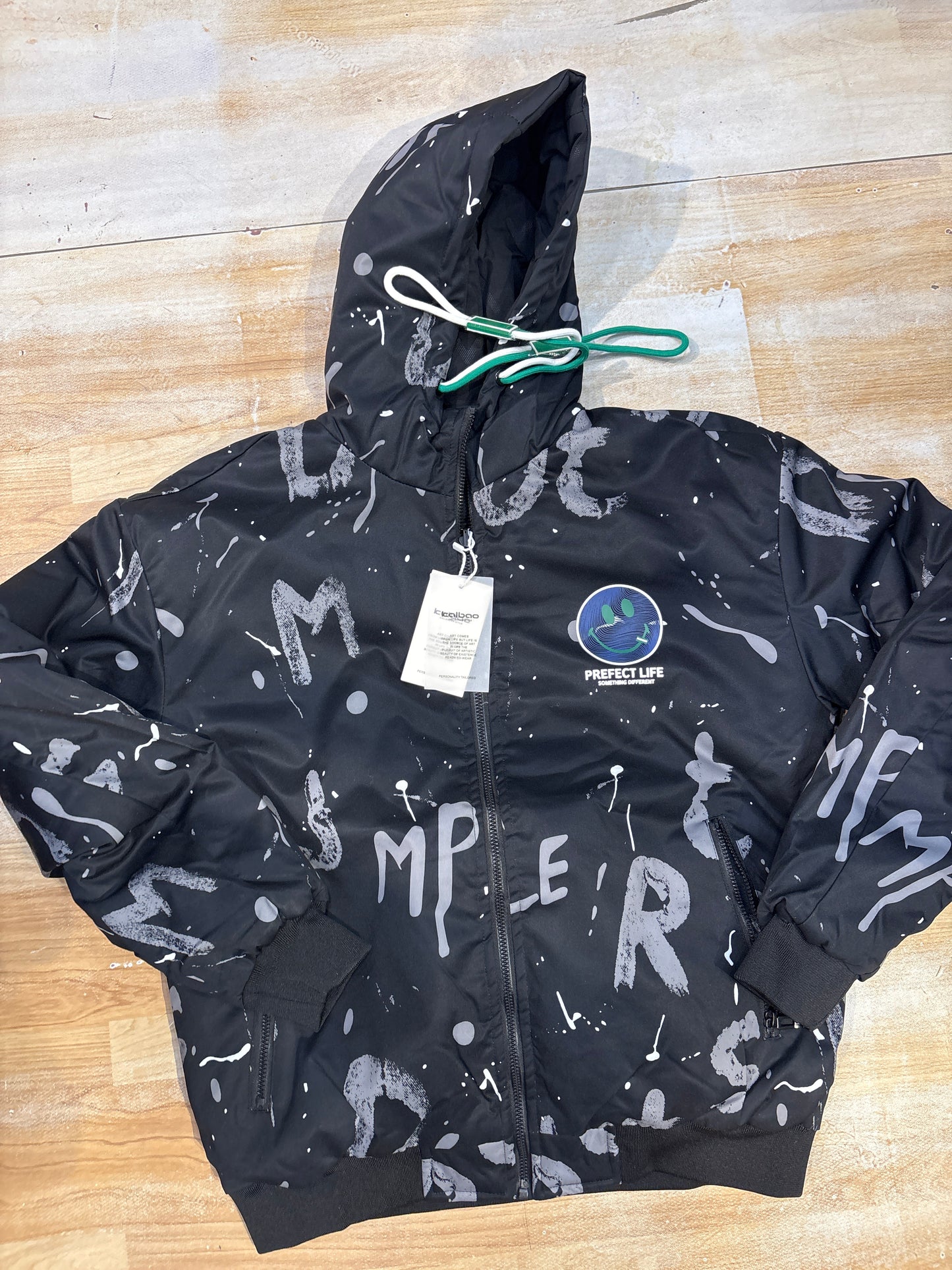 PREFECT LIFE Black Colour Grey Print Double Side Reversible Hooded Jacket K-8817JR