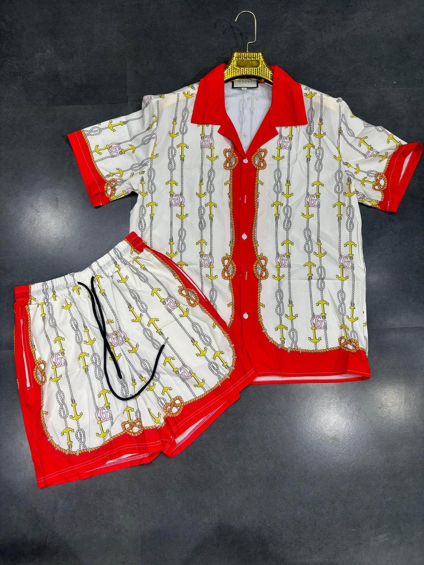 CUG White Colour With Red Line Print Premium Quality Half Sleeve Coord Set 65077