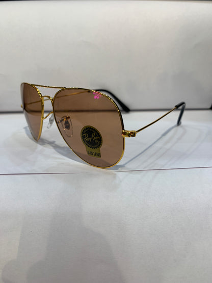 YAR RB Golden Frame Peach Shade Unisex Aviator Sunglass RB 3026 62 14-135