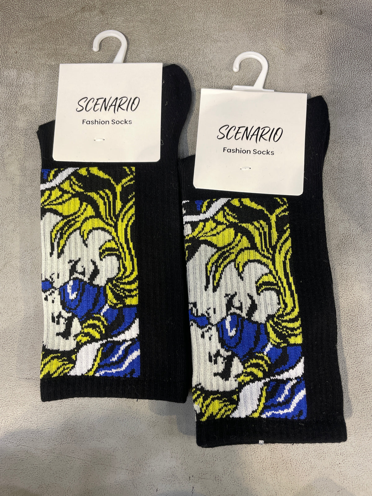 Scenario Black Colour Grey Blue Yellow Print Premium Quality Full Socks 991248