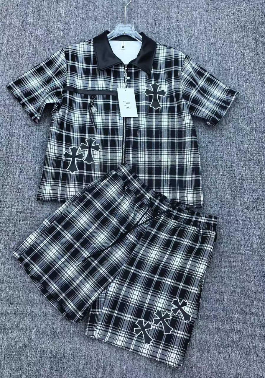 FASHION LINE Black white Check With Black Leather Collar Premium Quality Imported Unisex Coord Set 990696