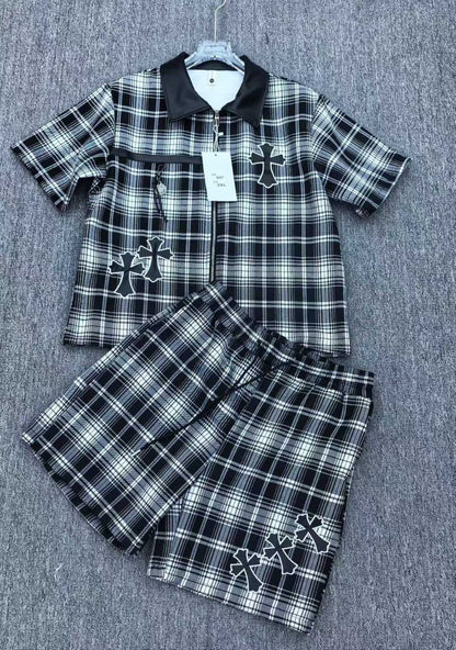 FASHION LINE Black white Check With Black Leather Collar Premium Quality Imported Unisex Coord Set 990696