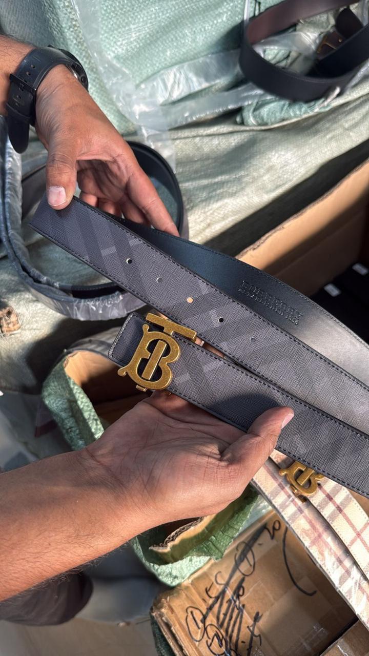 RUB BUR Gold Buckle Grey Strap Premium Quality Imported Unisex Belt 990666
