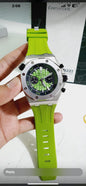 Dua Green Silicone Strap Silver Ring Green Dial Premium Quality Men Watch 901743