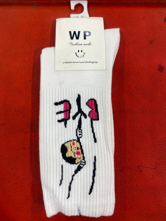 WP White Colour With Bye Print Premium Quality Full Socks 990071