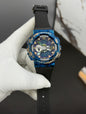 Hsg Black Silicone Strap Silver Metal Dial Water resistant Blue Men Watch 989501